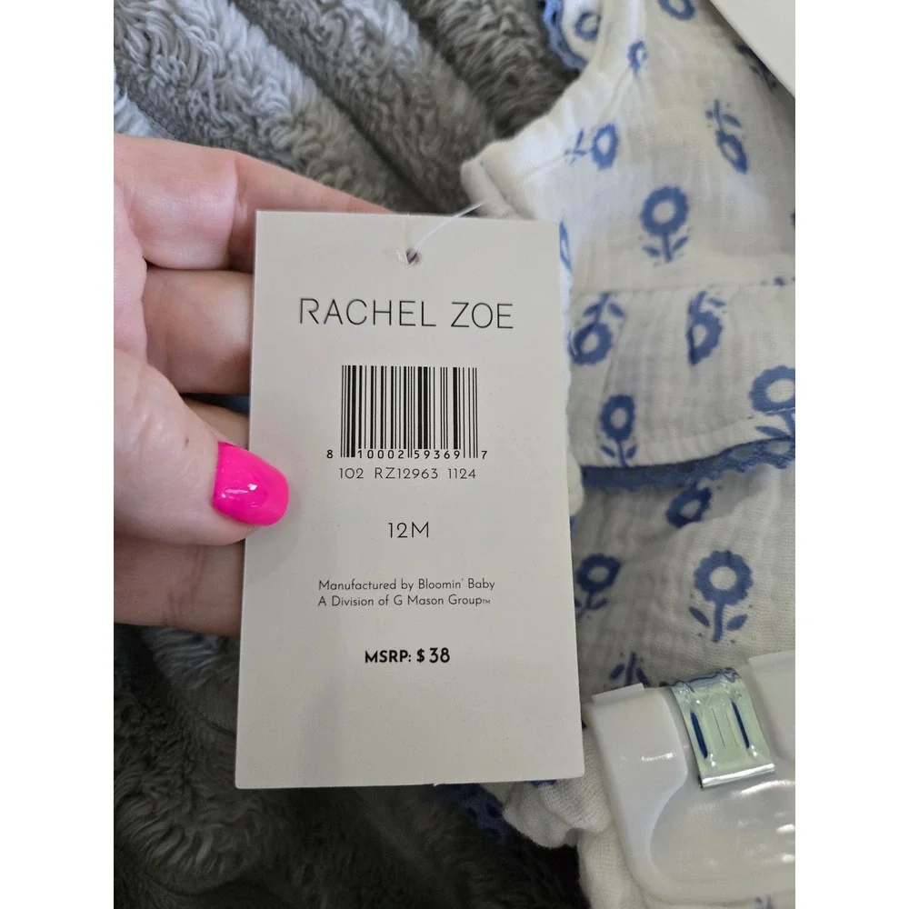 RZ by Rachel Zoe Baby Girls 3pc Cotton Gauze Set Top Pants Sunglasses Blue 12M